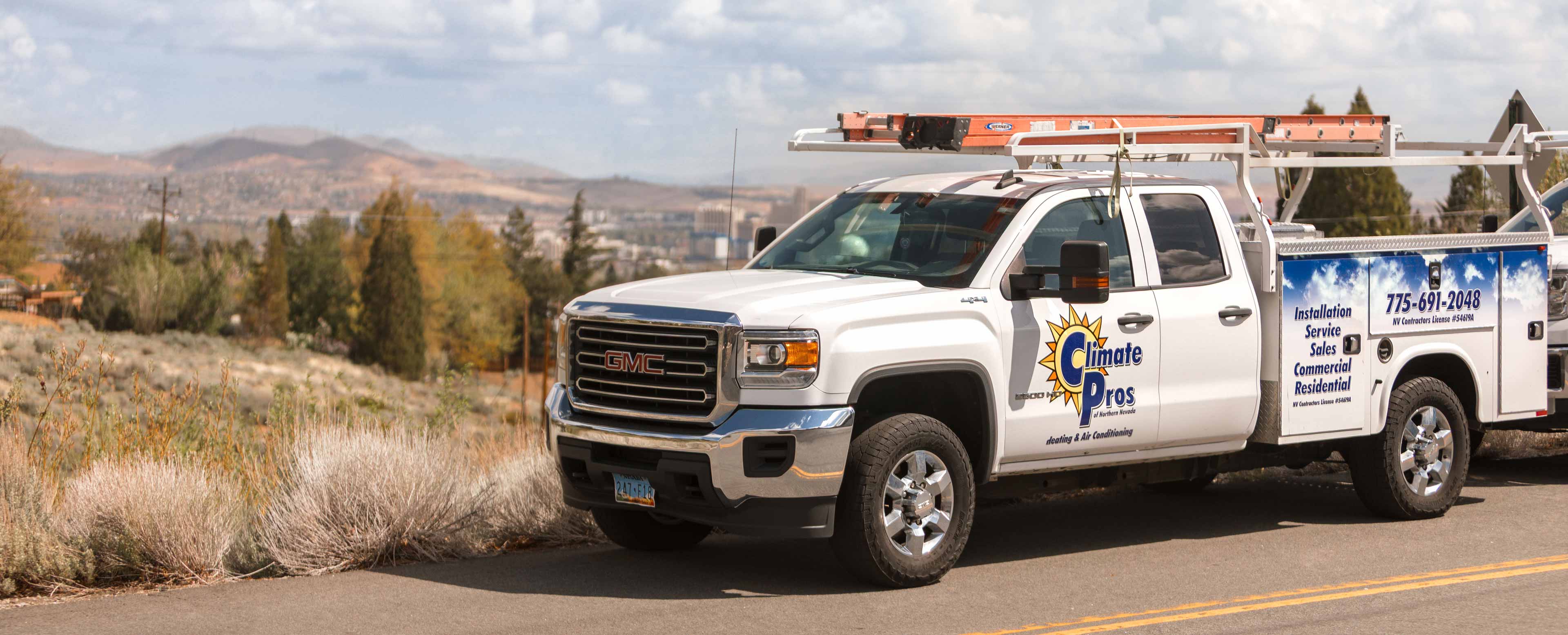 climate pros truck going to a job site