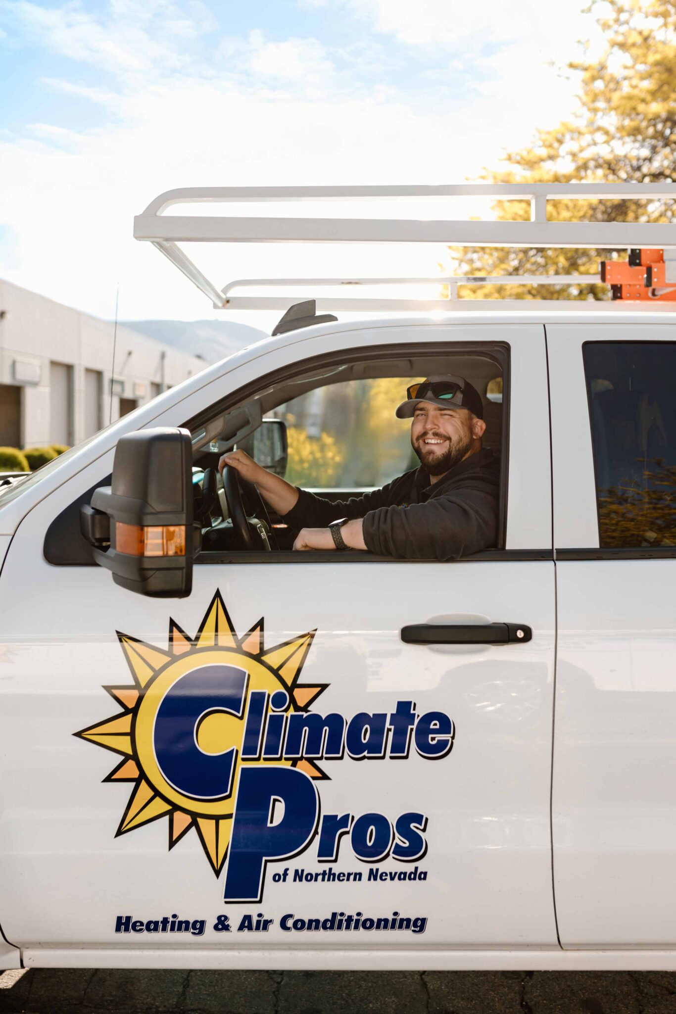 climate pros truck going to an emergency repair