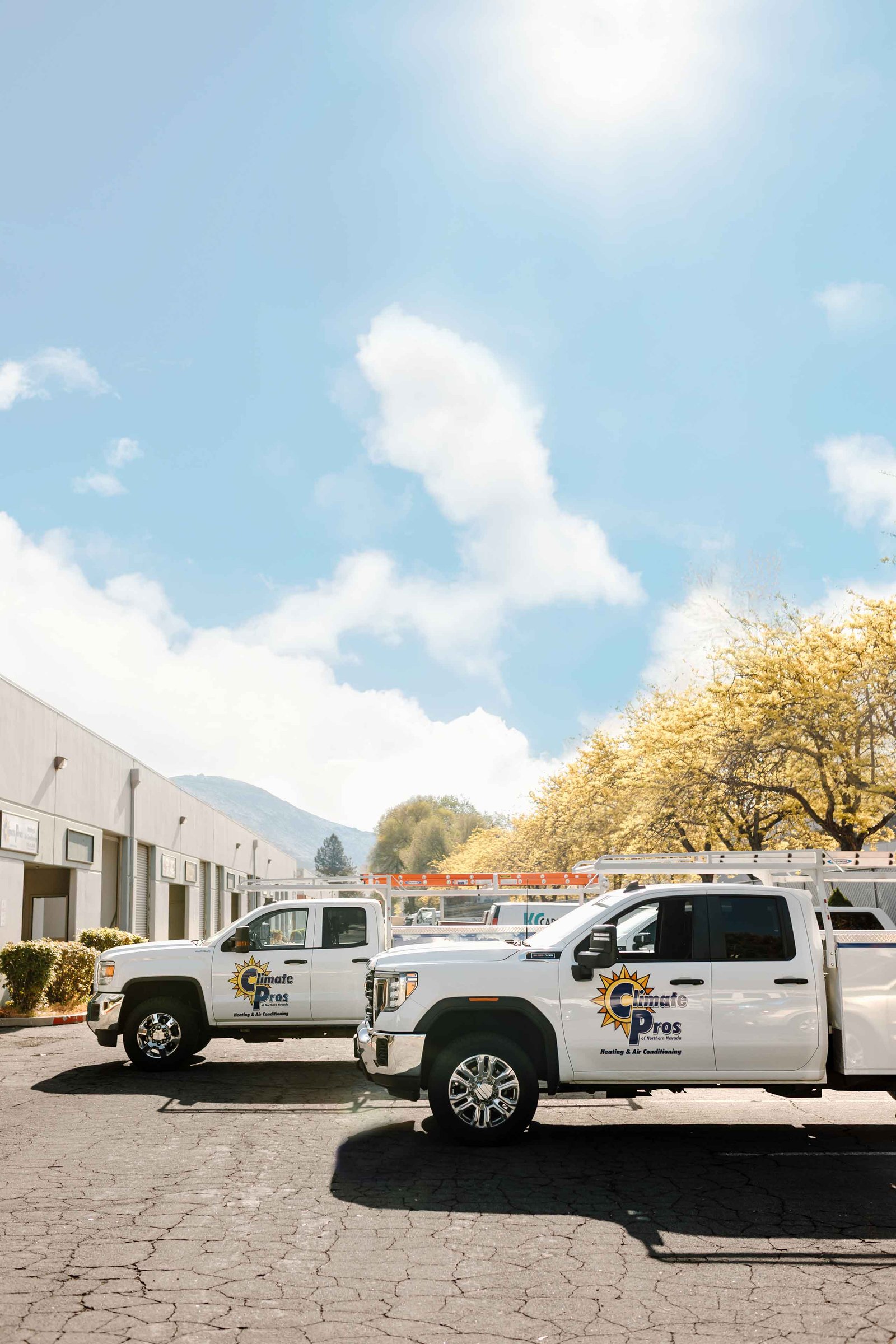 climate pros trucks ready to work on new heating system installation projects