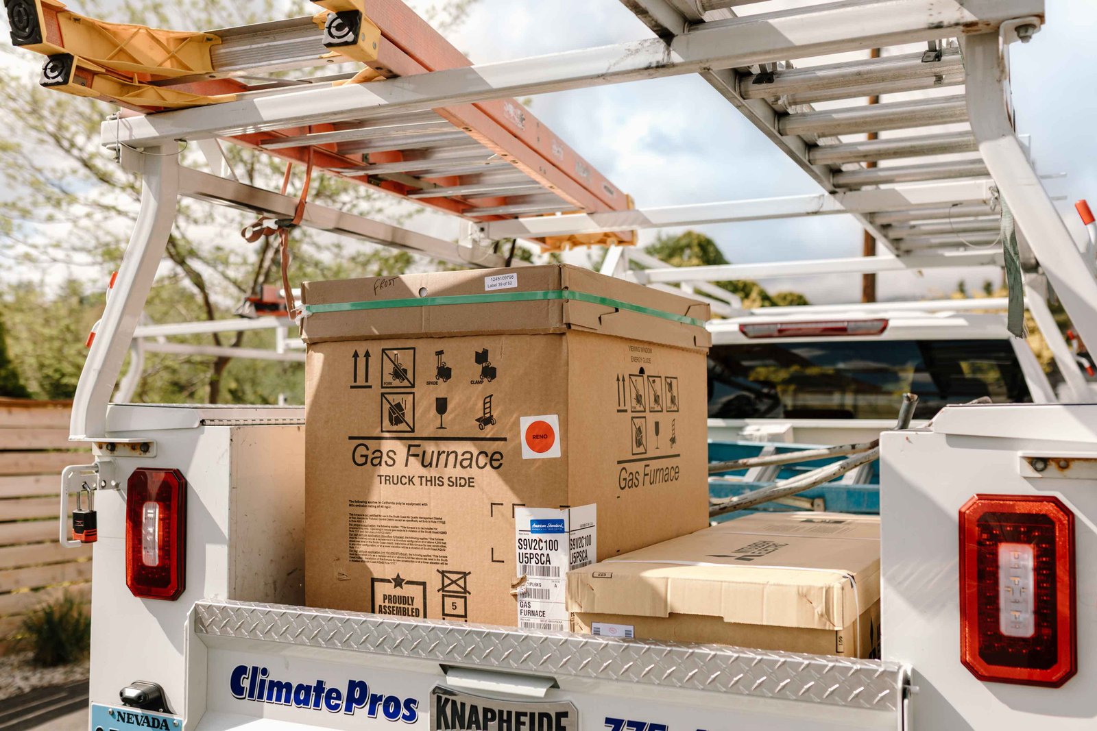 gas furnace in a climate pros truck to be installed at a new clients house