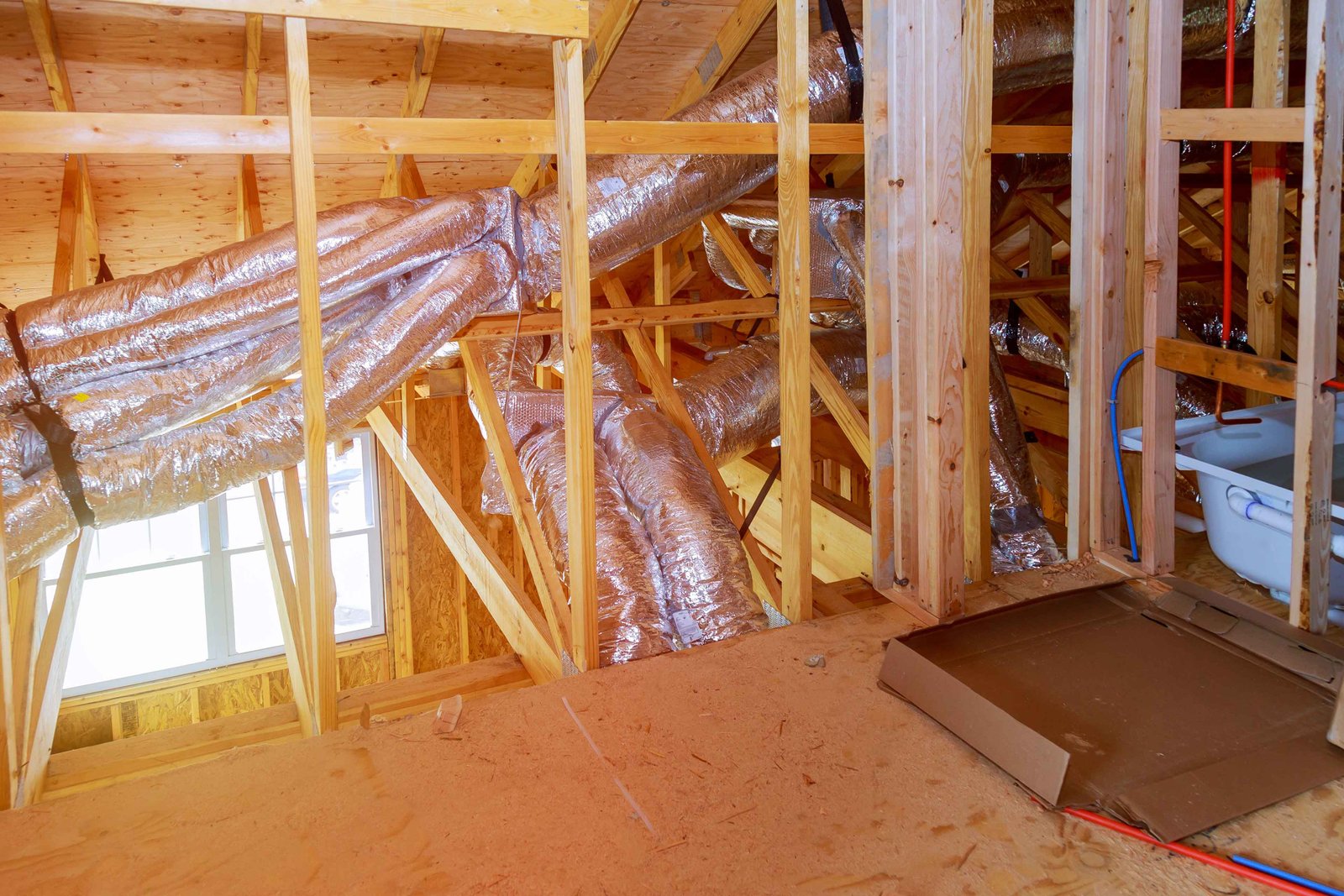 fragment of a duct ventilation system in a frame house