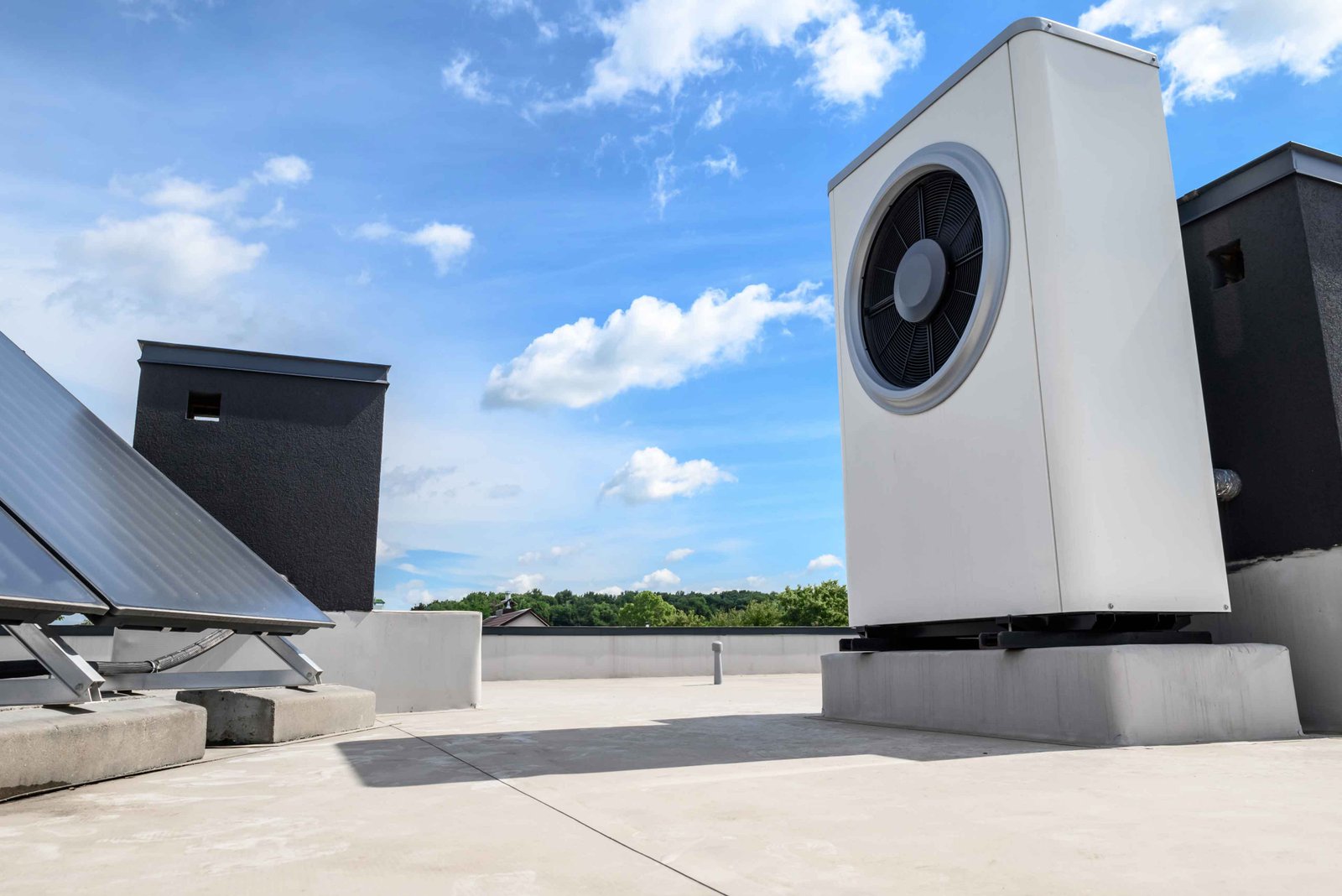heat pump and solar collector on the roof